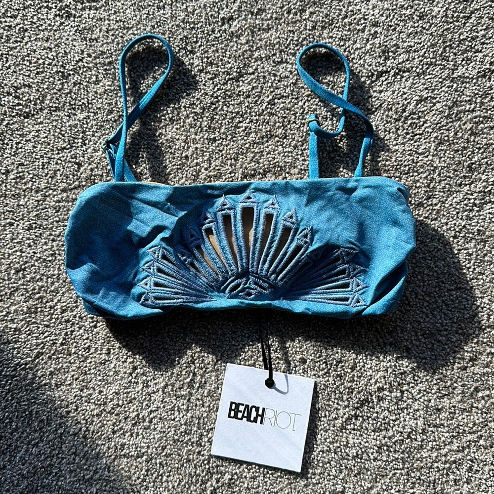 Beach Riot XS Stone Wash Penny Denim Bikini Top NWT